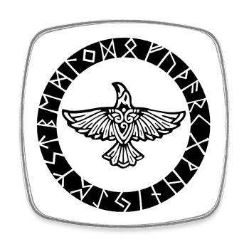 Corbeau noir et runes vikings - Magnet carré - blanc - Devant