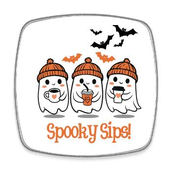 Trio de café fantôme Spooky Sips - Magnet carré - blanc - Devant