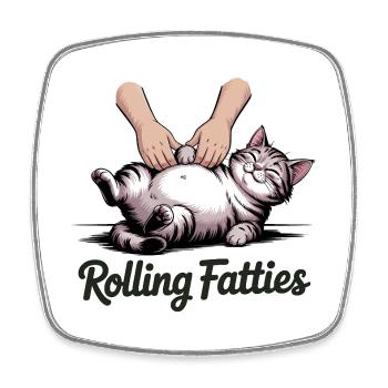 Rolling Fatties - Funny Cat T-Shirt - Square fridge magnet - white - Front