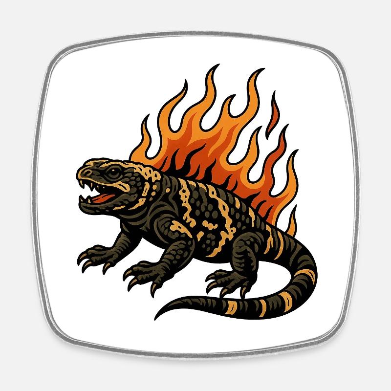 Flammes Gila Crustacé Lézard - Magnet carré - blanc