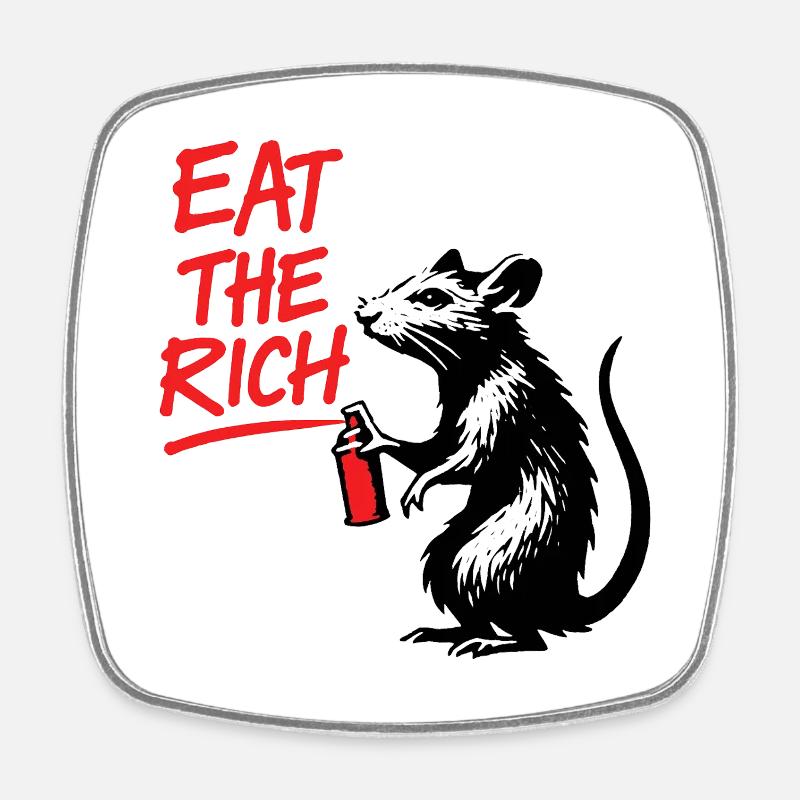 Eat the Rich Rat with Spray Can - Square fridge magnet - white