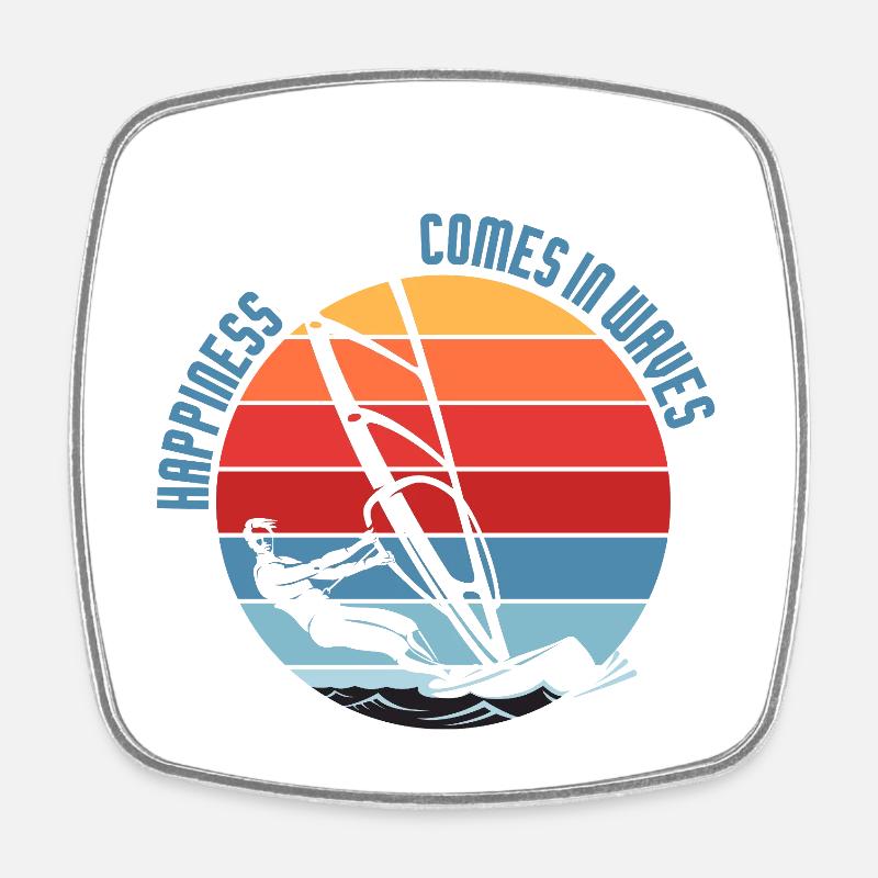 Happiness Comes in Waves Windsurfing Design - Square fridge magnet - white
