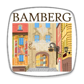 Bamberg, Bavaria Hand Drawing - Square fridge magnet - white - Front