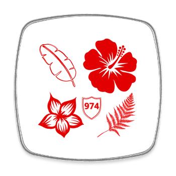 Red Hibiscus and Tropical Foliage - Square fridge magnet - white - Front