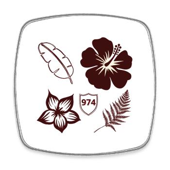 974 Retro Hibiscus and Foliage - Square fridge magnet - white - Front