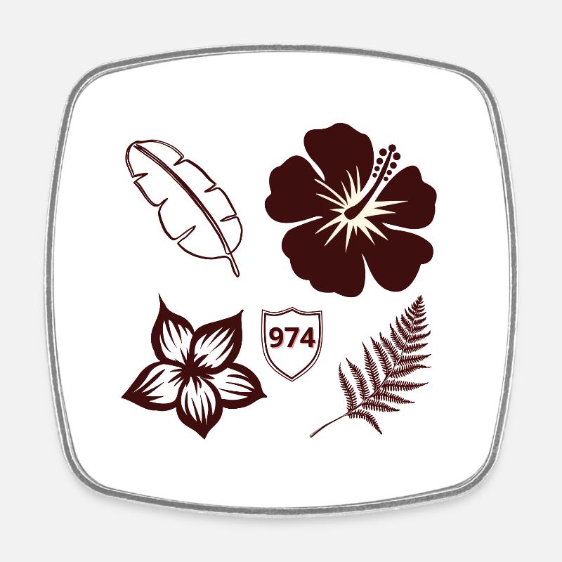 Hibiscus Rétro 974 et Feuillage - Magnet carré - blanc