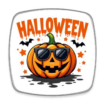 Halloween Kürbis mit Sonnenbrille - Viereckiger Kühlschrankmagnet - Weiß - Vorne