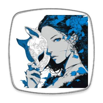 Portrait de masque bleu de jeune femme avec des fleurs - Magnet carré - blanc - Devant