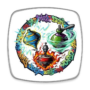 Yoyo Fire Graffiti Circle - Square fridge magnet - white - Front