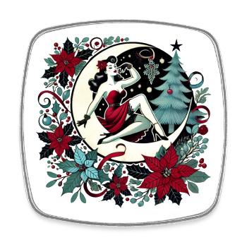 Mondschein Pinup Weihnachtskranz - Viereckiger Kühlschrankmagnet - Weiß - Vorne