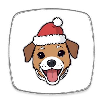 Dessin animé de chien de Noël avec chapeau - Magnet carré - blanc - Devant