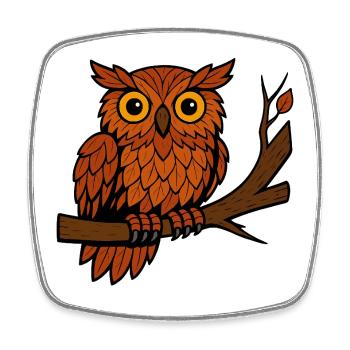 Comic Owl Autumn Forest Foliage Leaves Branch Tree Feather - Square fridge magnet - white - Front