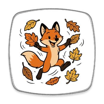 Fuchs Herbst Wald Laub Blätter Wind Freude Spiel - Viereckiger Kühlschrankmagnet - Weiß - Vorne