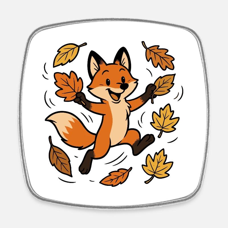 Fuchs Herbst Wald Laub Blätter Wind Freude Spiel - Viereckiger Kühlschrankmagnet - Weiß