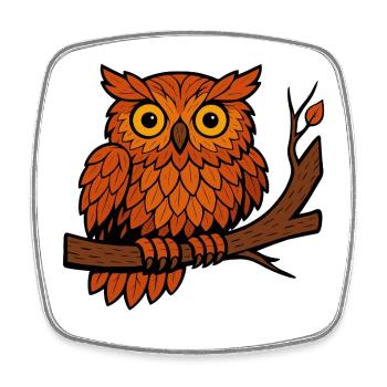 Comic Owl Autumn Forest Foliage Leaves Branch Tree Feather - Square fridge magnet - white - Front