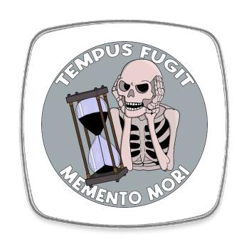Tempus Fugit Skeleton Memento Mori Hourglass - Square fridge magnet - white - Front
