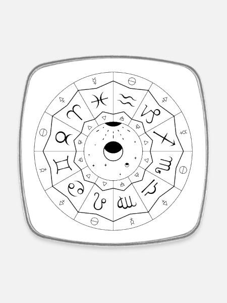 Mandala du Zodiaque - Éléments et Modalités (noir) - Magnet carré - blanc
