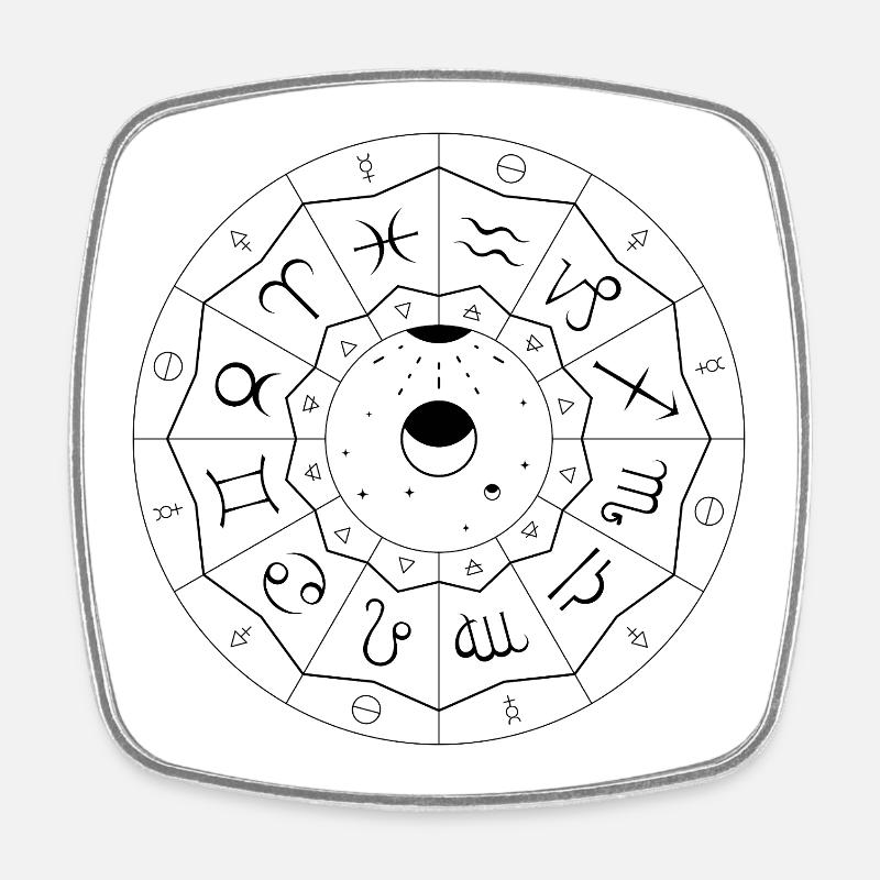 Mandala du Zodiaque - Éléments et Modalités (noir) - Magnet carré - blanc