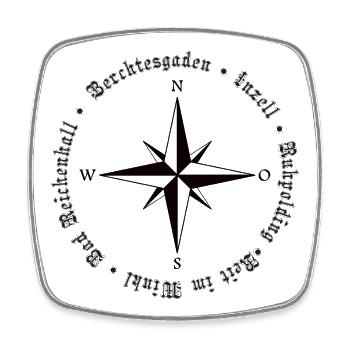 Kompass Alpen Orte Design - Viereckiger Kühlschrankmagnet - Weiß - Vorne
