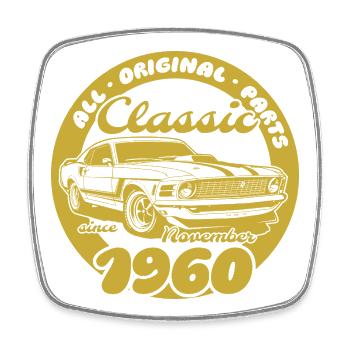 65e anniversaire - Muscle car classique 11/1960 - Magnet carré - blanc - Devant