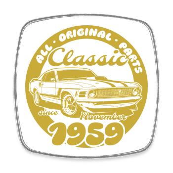 66e anniversaire - Muscle car classique 11/1959 - Magnet carré - blanc - Devant