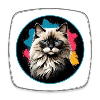 Katzenporträt Neon Spritzer im Kreis - Viereckiger Kühlschrankmagnet - Weiß - Vorne