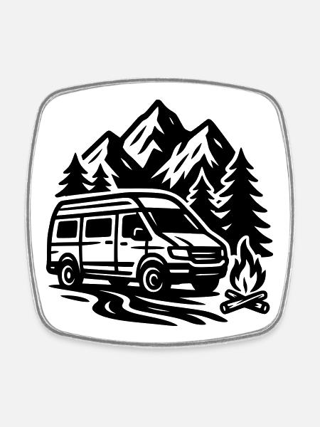 Camping - Viereckiger Kühlschrankmagnet - Weiß