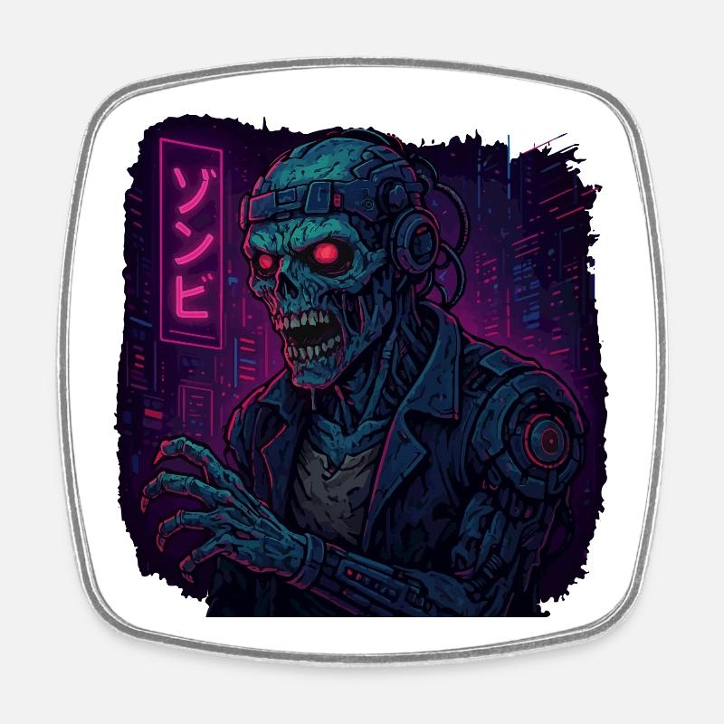 Cyberpunk Undead Warrior - Square fridge magnet - white