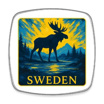 Schweden Elch Silhouette Design - Viereckiger Kühlschrankmagnet - Weiß - Vorne