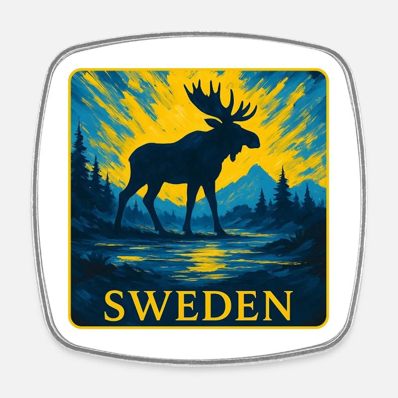 Sweden Moose Silhouette Design - Square fridge magnet - white