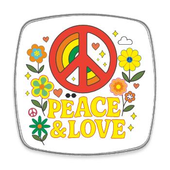Peace & Love Hippie Retro Flower Power Shirt Années 70 - Magnet carré - blanc - Devant