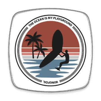 Wingsurfer in sunset on palm beach - Square fridge magnet - white - Front