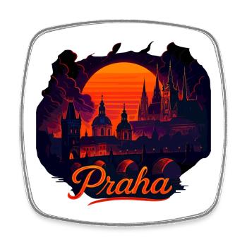 Praha Abendlicht Skyline Abendrot Geschenk - Viereckiger Kühlschrankmagnet - Weiß - Vorne