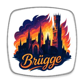 Ville de Bruges Belgique Cadeau au coucher du soleil - Magnet carré - blanc - Devant