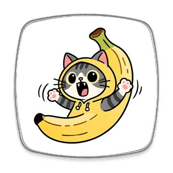 Chat Banane Kawaii - Magnet carré - blanc - Devant