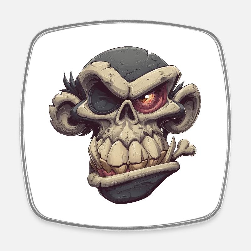 Monkey Skull Grin - Viereckiger Kühlschrankmagnet - Weiß