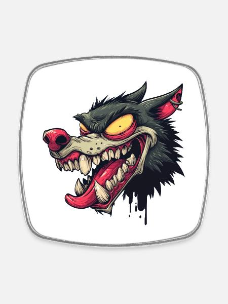 Graffiti féroce tête de loup - Magnet carré - blanc