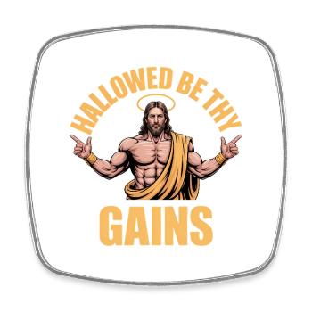 Hallowed be thy Gains - Funny Jesus Gym Meme - Square fridge magnet - white - Front