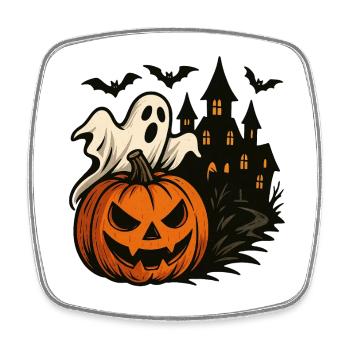 Halloween Pumpkin Haunted House Scene - Square fridge magnet - white - Front