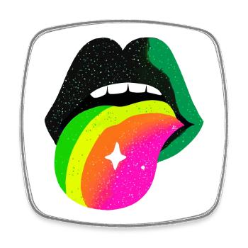 Regenbogenzunge Pop Art Lippen - Viereckiger Kühlschrankmagnet - Weiß - Vorne