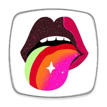 Prismatische Zunge Pop Lippen - Viereckiger Kühlschrankmagnet - Weiß - Vorne
