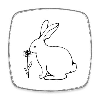 Bunny Smelling a Flower Line Art - Square fridge magnet - white - Front