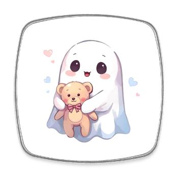 Kawaii Ghost with Teddy Bear and Hearts - Square fridge magnet - white - Front
