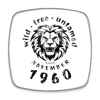 65th birthday Wild, free & untamed since 11/1960 - Square fridge magnet - white - Front