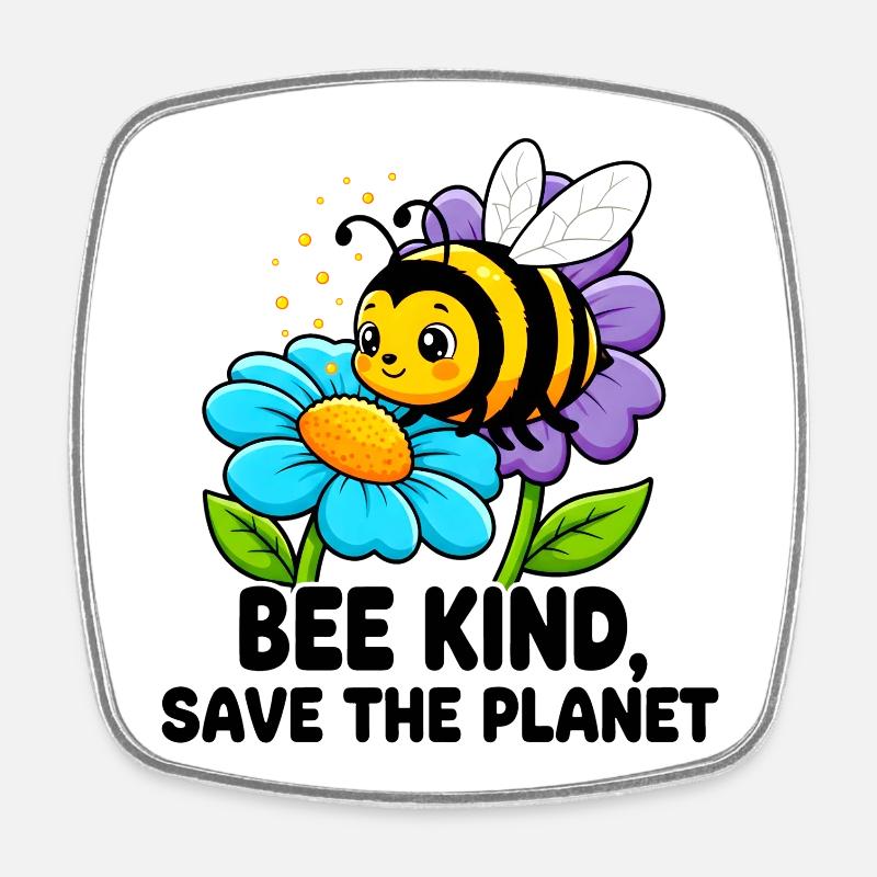 Bee saves the planet - Square fridge magnet - white