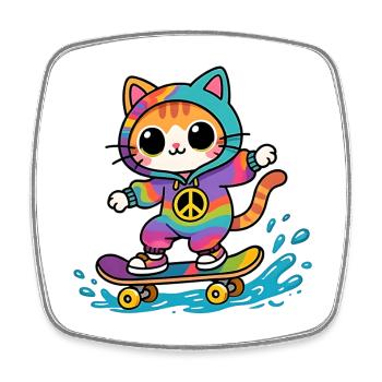 Multicolored Cat Skateboard - Square fridge magnet - white - Front