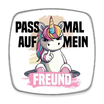 Freches Einhorn – Pass auf mein Freund! - Viereckiger Kühlschrankmagnet - Weiß - Vorne
