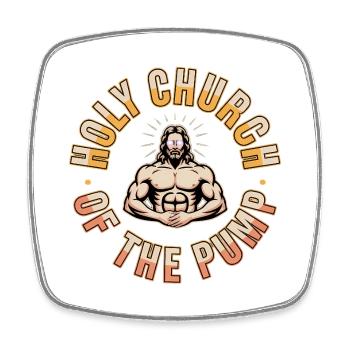 Holy Church of the Pump - Funny Jesus Gym Meme - Square fridge magnet - white - Front