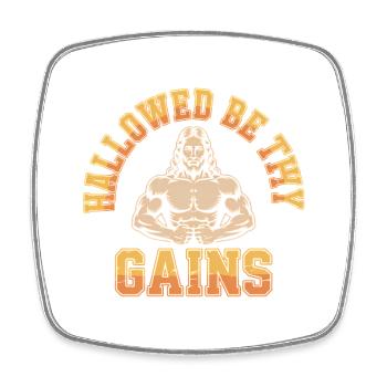 Hallowed be thy Gains - Funny Jesus Gym Meme - Square fridge magnet - white - Front
