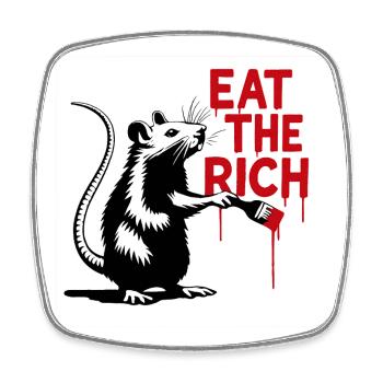Ratte mit Botschaft Eat the Rich - Viereckiger Kühlschrankmagnet - Weiß - Vorne